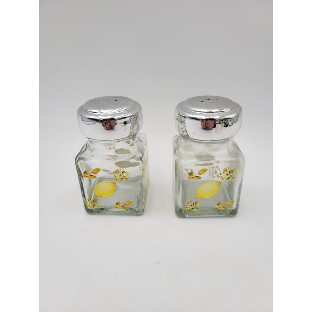 Yellow Lemon fruit design Clear Glass Salt And Pepper shakers Set